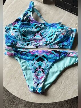 Bar III Turquoise Floral Print Bikini Set